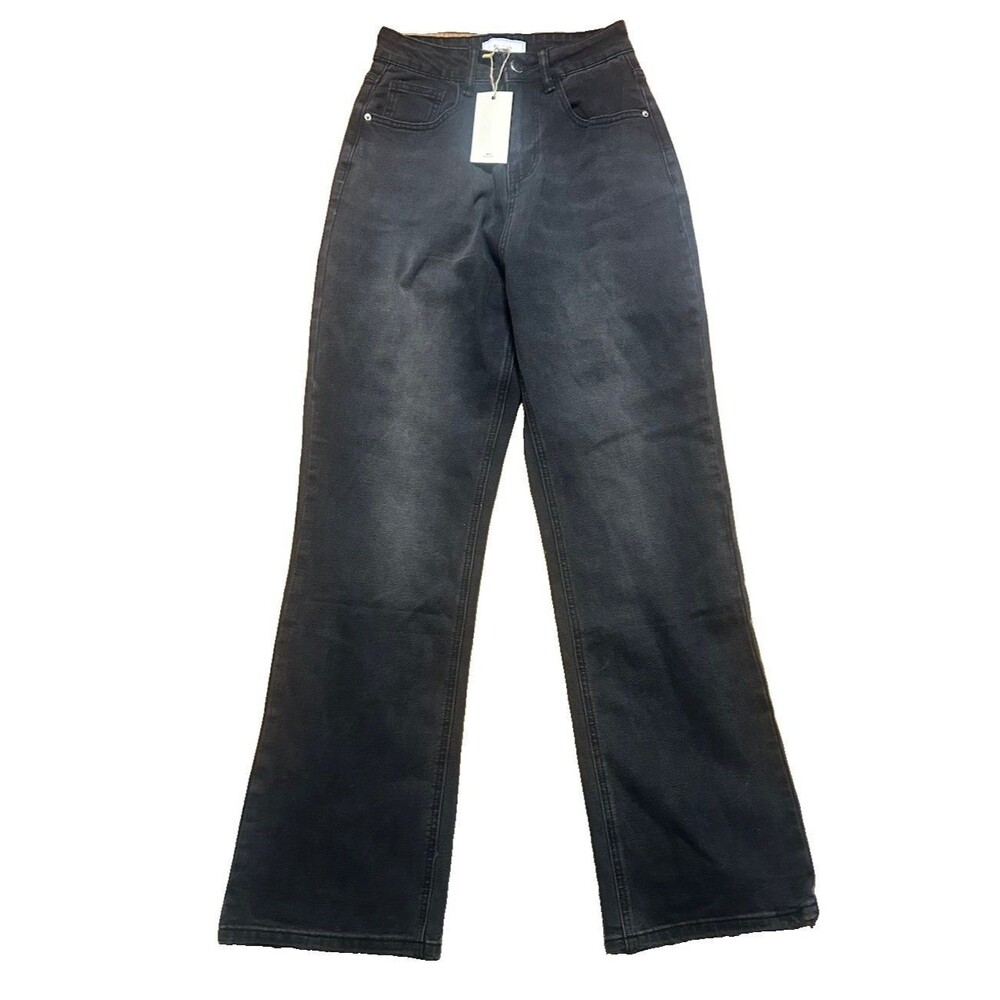 Rihoas Womens XS / 24 High Waist Straight Black Jean Denim Cotton Blend Preppy